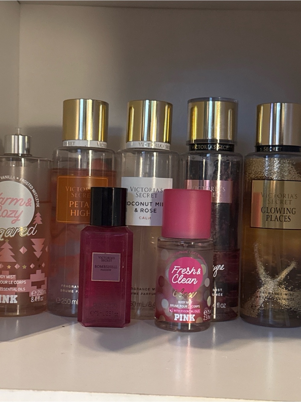 Victoria's Secret Pink, Gold, Clear & Burgundy Body Mist and Fragrance Set